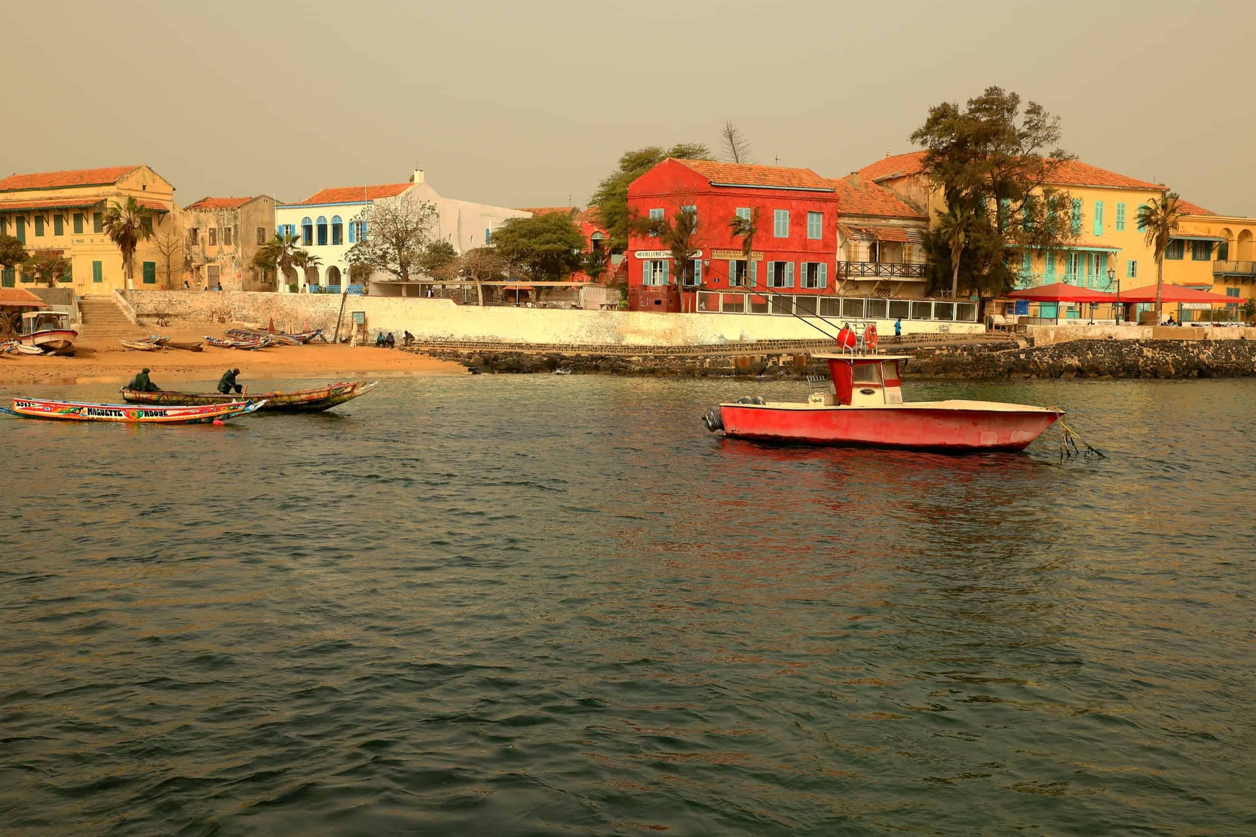 Boats on the water at a town in Senegal